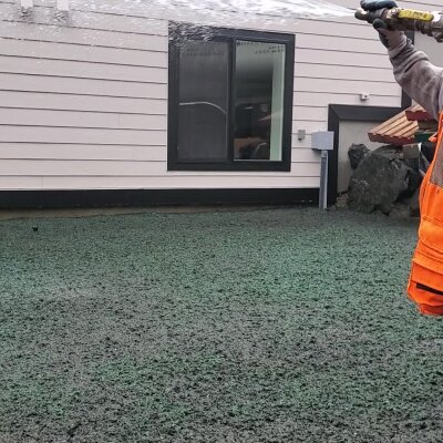 Hydroseeding process at a residential lawn in Washington state.